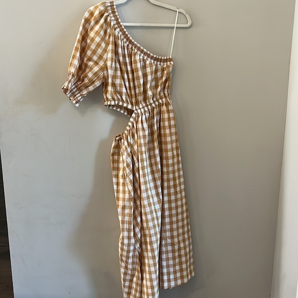 NEW NWT Who What Wear Gingham Asymmetrical Mustard Midi Dress size XL - Picture 5 of 5